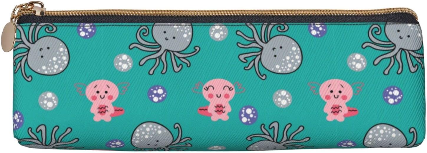 Kawaii Axolotl-Tiermuster-Bleistiftbeutel, dreieckiges Stiftetui, tragbarer Bleistiftbeutel, Leder-Organizer mit Reißverschluss, Kosmetiktasche – Bild 2
