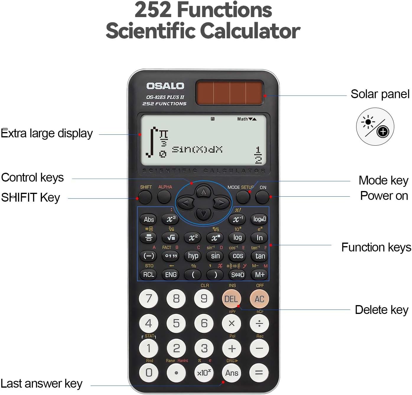 OSALO Scientific Calculator 252 Functions 2 Line Written Display with Sliding Cover for Secondary School Students (OS 82ES Plus 2nd Edition) – Bild 3