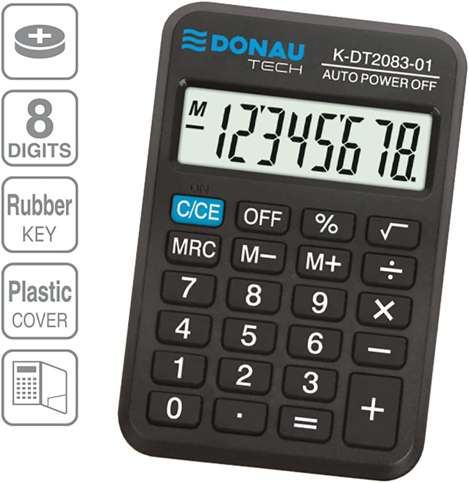 DONAU Tech Calculator / 8-Digit Root Function / 8.9 x 5.6 x 1.1 cm / Black / Calculator with 8-Digit Display / Battery Operated / Compact Design – Bild 3
