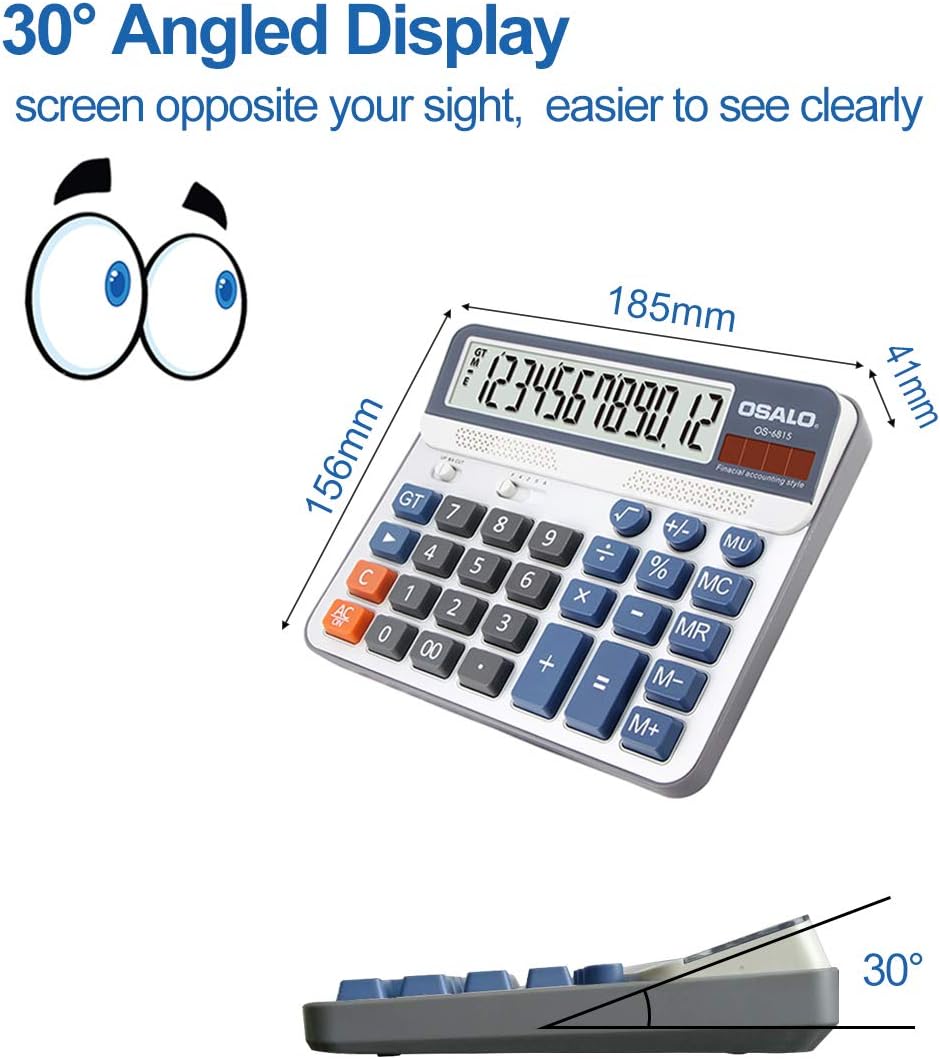 OSALO OS-6815 Large Desktop Calculator Large 12-Digit LCD Display Solar Calculator – Bild 5