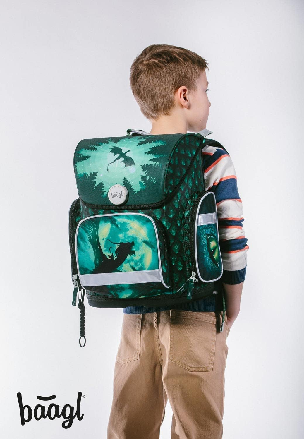 Baagl School Bag Boys Set of 3 Ergo School Bag for 1st Grade, Ergonomic Primary School Satchel with Chest Strap, dragon, School bag set – Bild 4