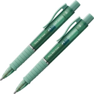 Faber-Castell Poly Ball View 205015 Ballpoint Pen Green Pack of 2 with Replaceable XB Refill, Indelible