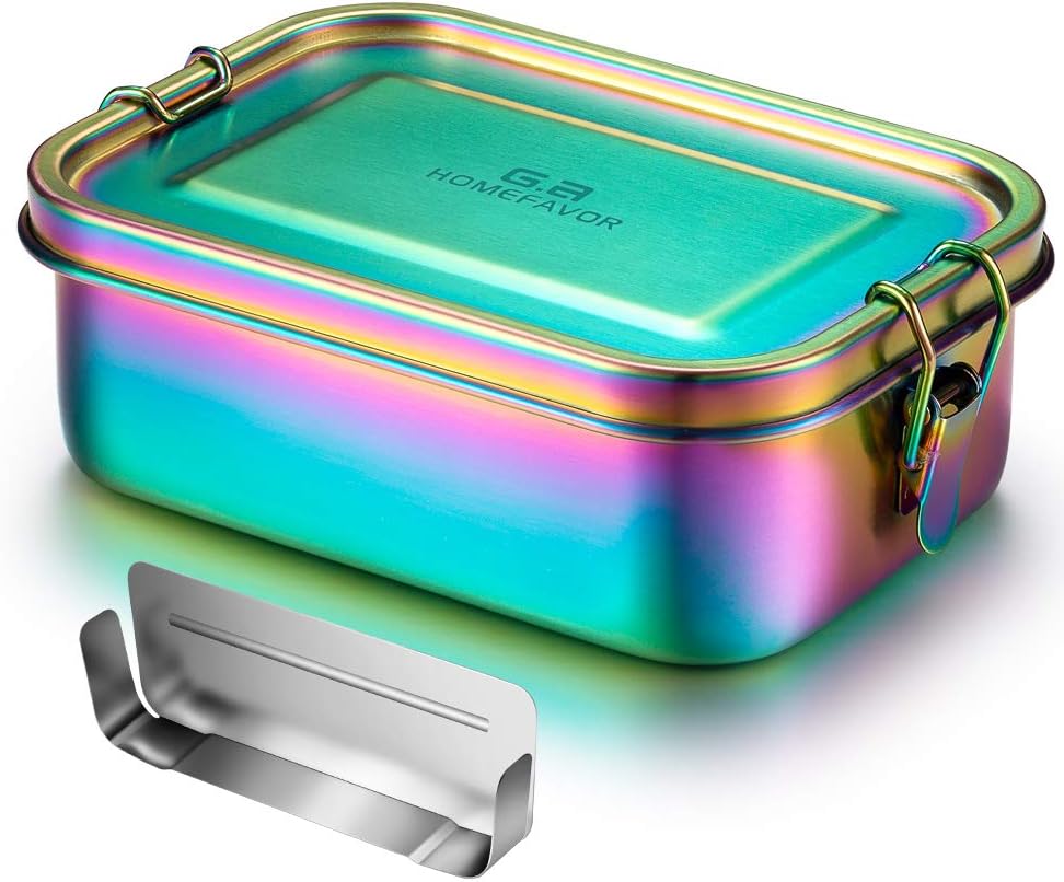 G.a HOMEFAVOR Stainless Steel Bento Box Leak-Proof Metal Lunch Box 800 ml with Removable Divider Galvanised Rainbow Colour Lunch Box – Bild 6