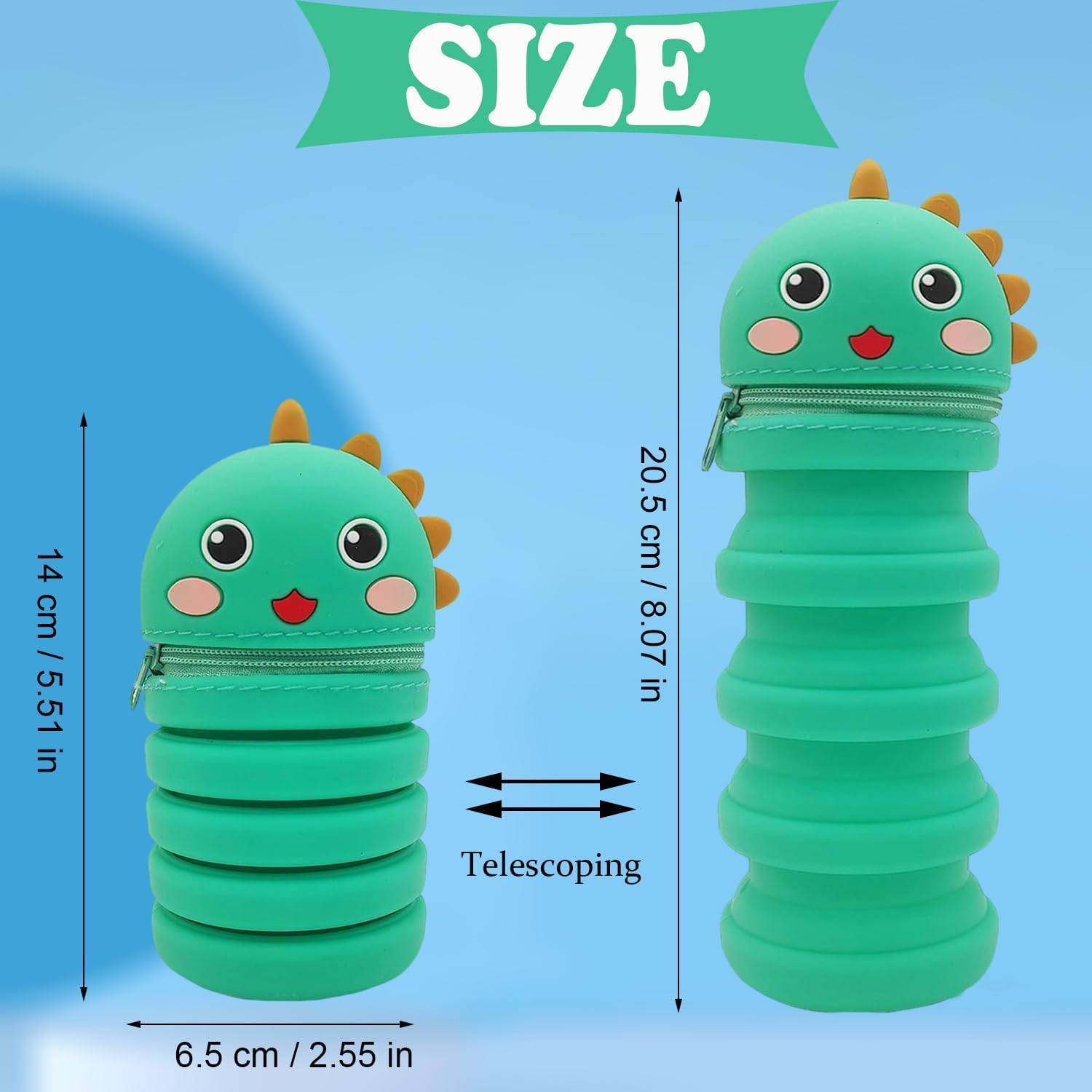 Federmäppchen Cartoon Bleistifthalter, Federmäppchen 2 in 1 aus Weichem Silikon, Federmäppchen Teleskopisch, Federmäppchen aus Weichem Silikon, für Teen Geschenk zum Schulanfang – Bild 2