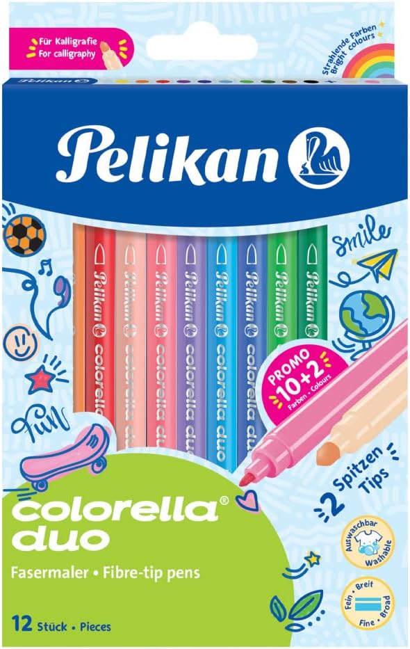 Pelikan 813846 Colorella Duo C407 Fibre-Tip Pen, 12 Pens in Folding Box