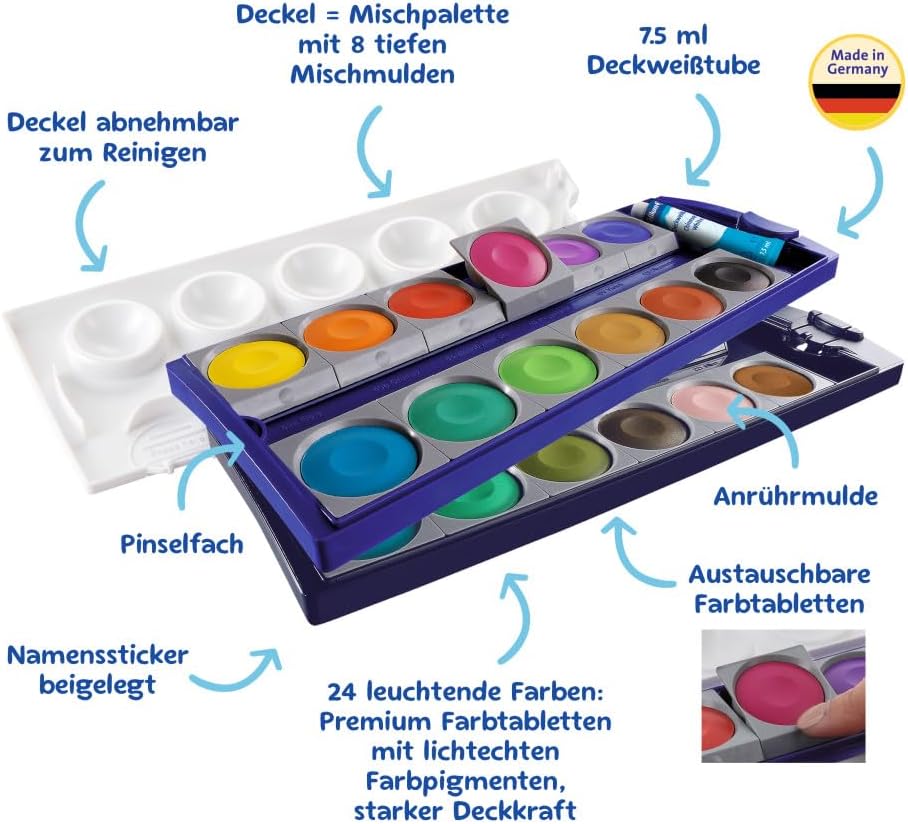 Pelikan K24 720631 Paint Box 24 Quality Colours and 1 Tube Opaque White, 7.5 ml, in Accordance with DIN 5023 – Bild 4