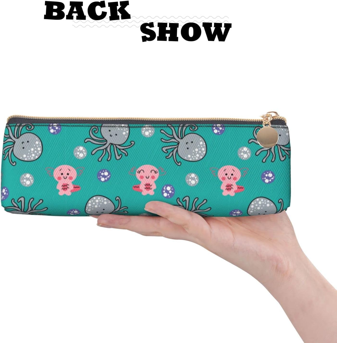 Kawaii Axolotl-Tiermuster-Bleistiftbeutel, dreieckiges Stiftetui, tragbarer Bleistiftbeutel, Leder-Organizer mit Reißverschluss, Kosmetiktasche – Bild 4