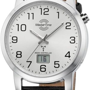 Master Time MTGA-10294-12L Radio Quartz Men’s Watch Analogue Digital with Leather Strap, silver, Classic