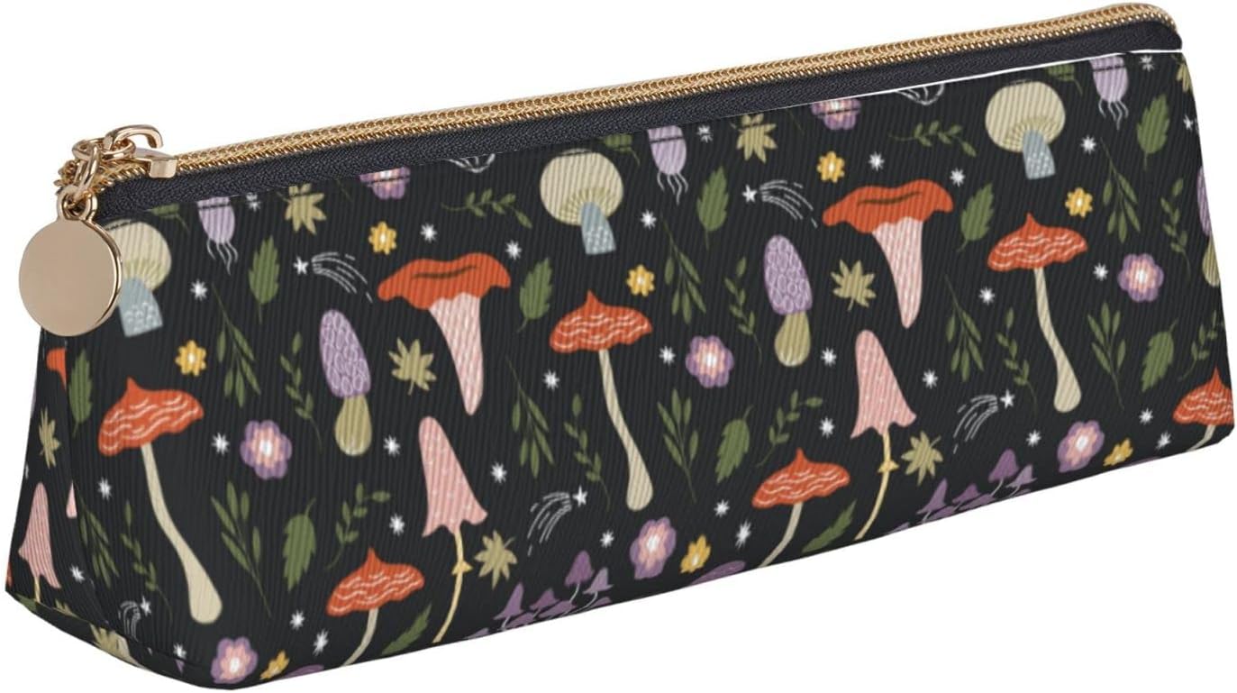 Mushroom Pencil Case, Triangle Pencil Case, Portable Pencil Case, Leather Organizer with Zipper, Cosmetic Bag, White, Bag organiser