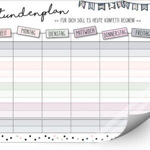 Younikat Girl’s School Timetable, DIN A4, Wipeable and Re-Writable, pink