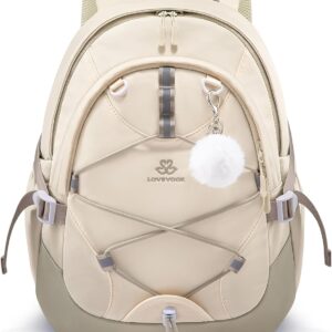 LOVEVOOK School Backpack Teenager Girls School Bag Boys Casual School Backpack, Beige / Khaki, 15.6 inches, Casual