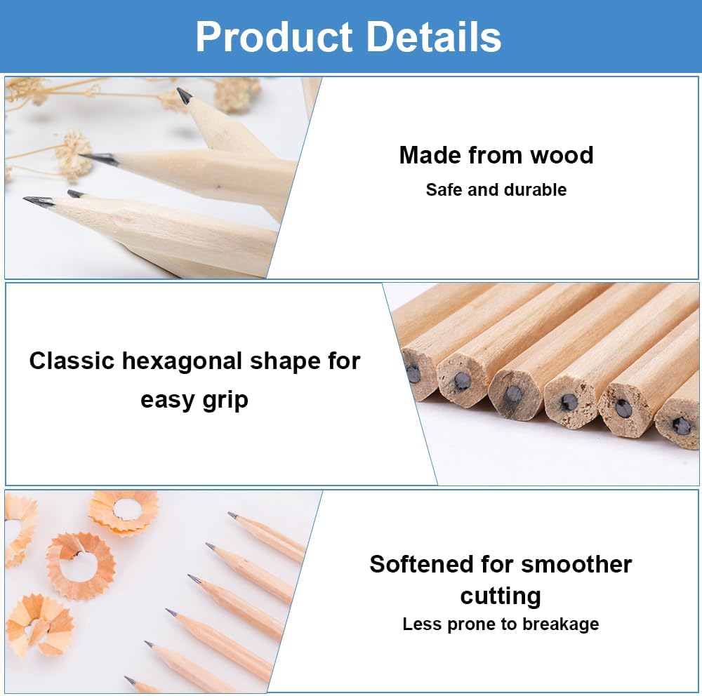 Set of 80 Pencils, 18 x 0.7 cm, Hexagonal Pencils, Short, Natural Wood, Pencil HB, Unpainted Wooden Pencils, for Children, Students, Teachers, Office, School Material, Drawing, Writing – Bild 3