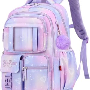 Tanou School Bag Girls Backpack School Girls School Backpack for Girls 1st to 4th Grade Breathable Water Resistant Nylon Kids School Bag, purple, Rucksack