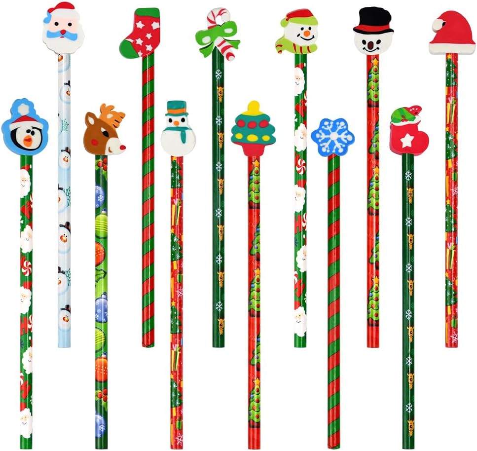 School HB Pens Set of 24 Christmas Pencils with Erasers Pencils Children Party Bags with Eraser Christmas Party Favours for Children Christmas Gift – Bild 8