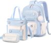 Tanou Backpack Girls School Backpack Teenagers School Bag Set with Students Shoulder Bag and Pencil Case, School Bag Children Casual Daypack School Bag for Girls, blue, Casual