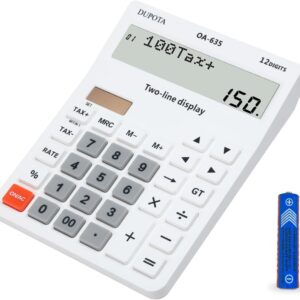 Calculator Desk Calculator Large Buttons 2 Lines Extra Large Display 12-Digit Desk Calculator Office with Value Control Function White Medium Size (OA-635)