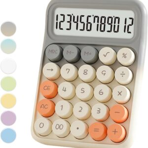 White Calculator, Standard Calculator, Grey White Calculator with 12 Digit Display and Large Buttons, Grey White Office Accessories and Desk Accessories, Calculator for Office, School
