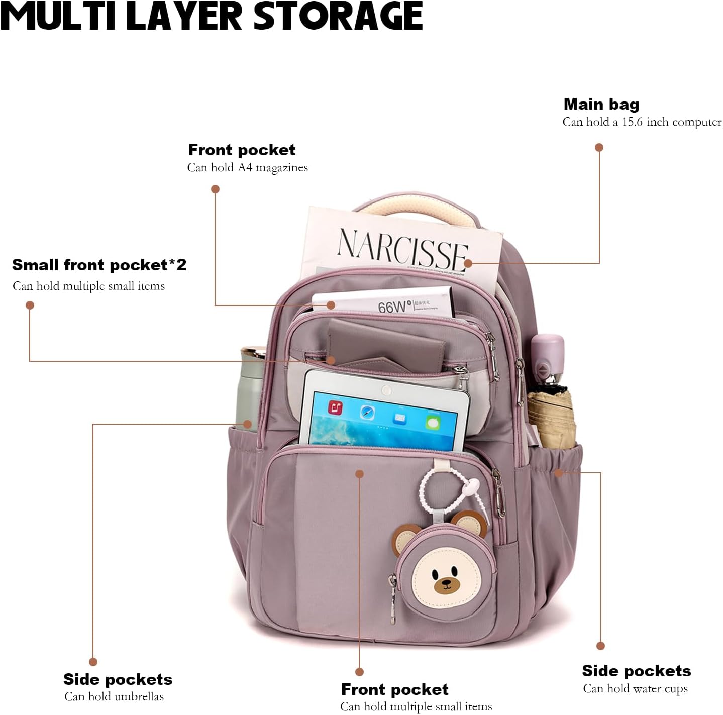 Travistar School Backpack Teenager Boys Girls School Bag Cute Waterproof School Backpack Women Men School Bag Laptop Bag Backpack Nylon, K011-Blue, Daypack Backpacks – Bild 4