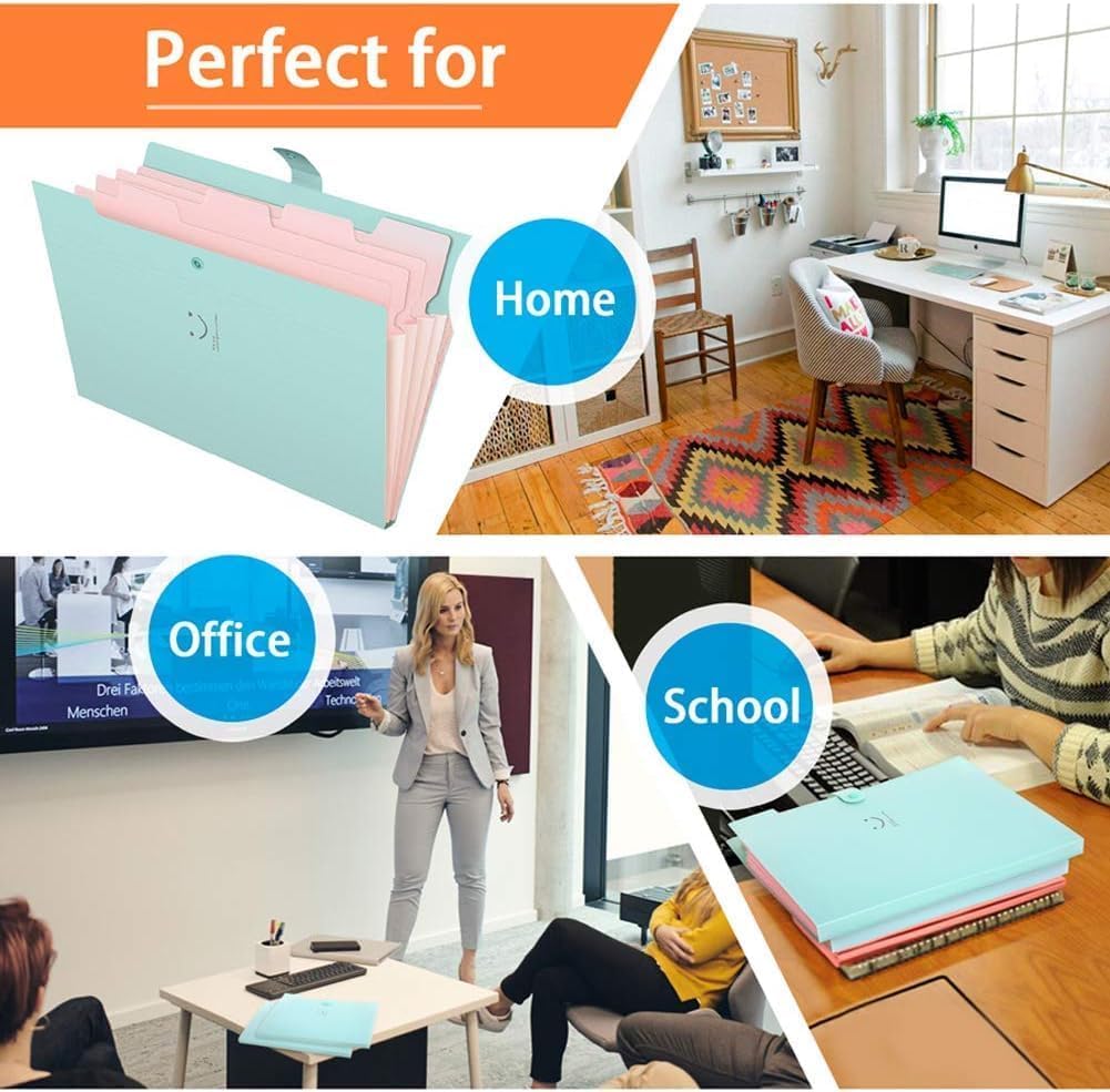 SKYDUE A4 Document Folder, Expanding Folder A4 with Compartments, Post Folder Organiser Folder A4, Organiser Folder 4 for Home, Office, School and Travel, Back to School (Green) – Bild 5