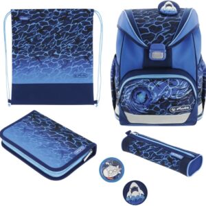 Herlitz Blue Shark School Bag Set of 6 Ergonomic Ultralight School Bag 1st Class Boys Girls Children 16 L
