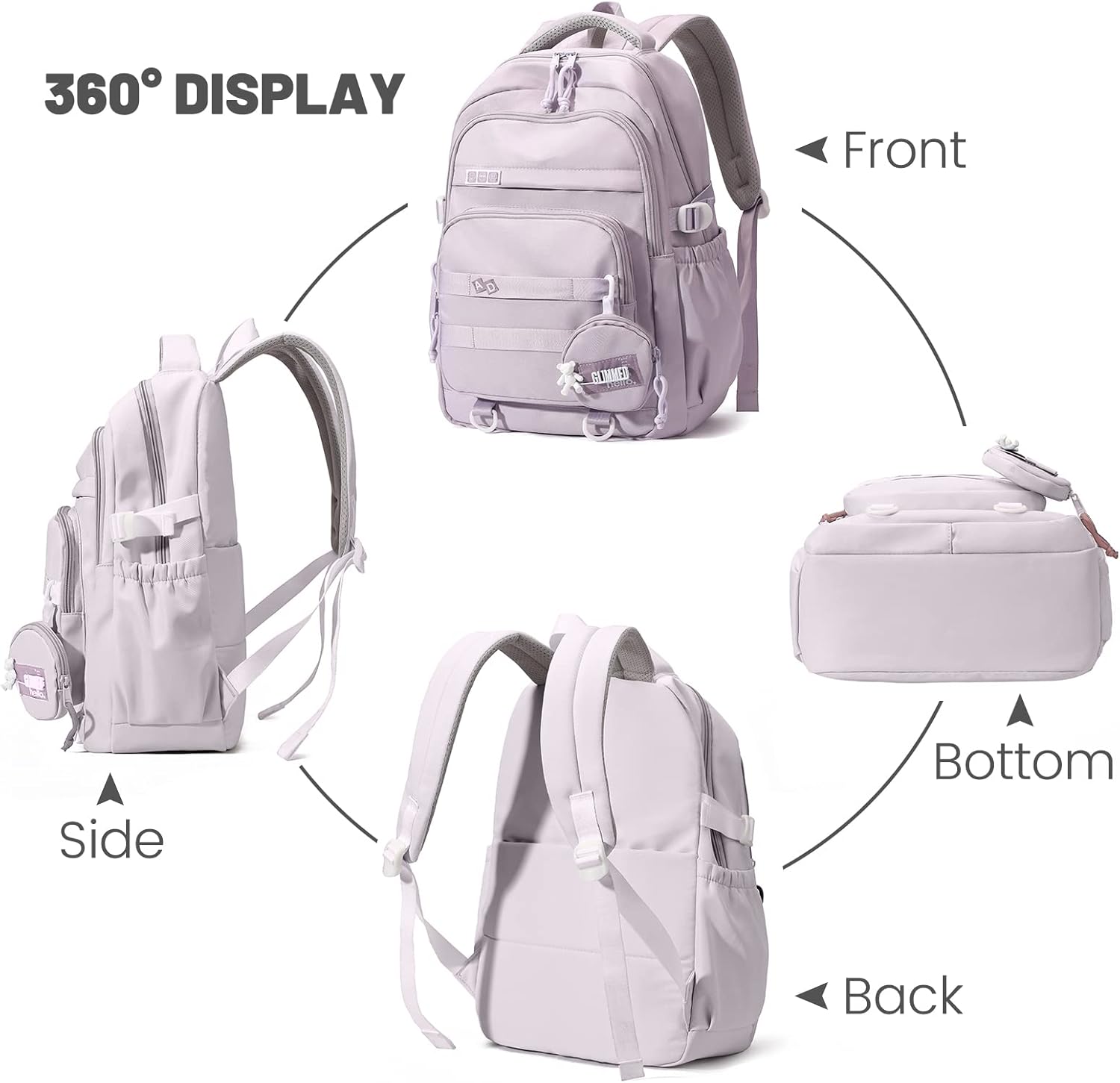 School Backpack Girls Teenagers Waterproof Daypack Lightweight School Bag Girls with Large Capacity Fashionable Backpack for School or Travel, purple, Rucksack Backpacks – Bild 7
