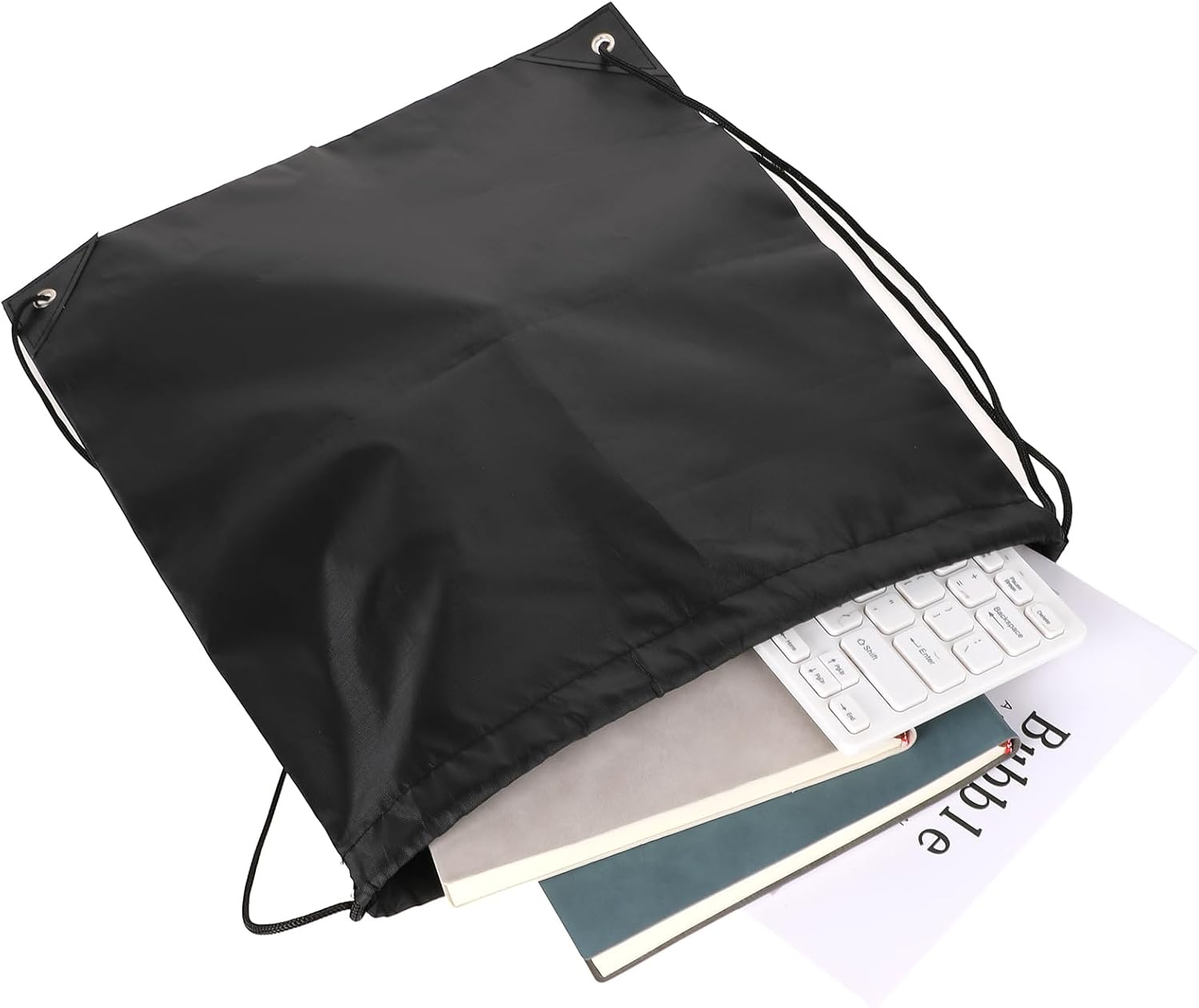 Pack of 2 Drawstring Bag String Backpack with Drawstring Swimming Bag Adjustable Gym Bag Black PE Bag Polyester Sports Bag for Women Men Sports Gym Travel Swimming Beach, black – Bild 7