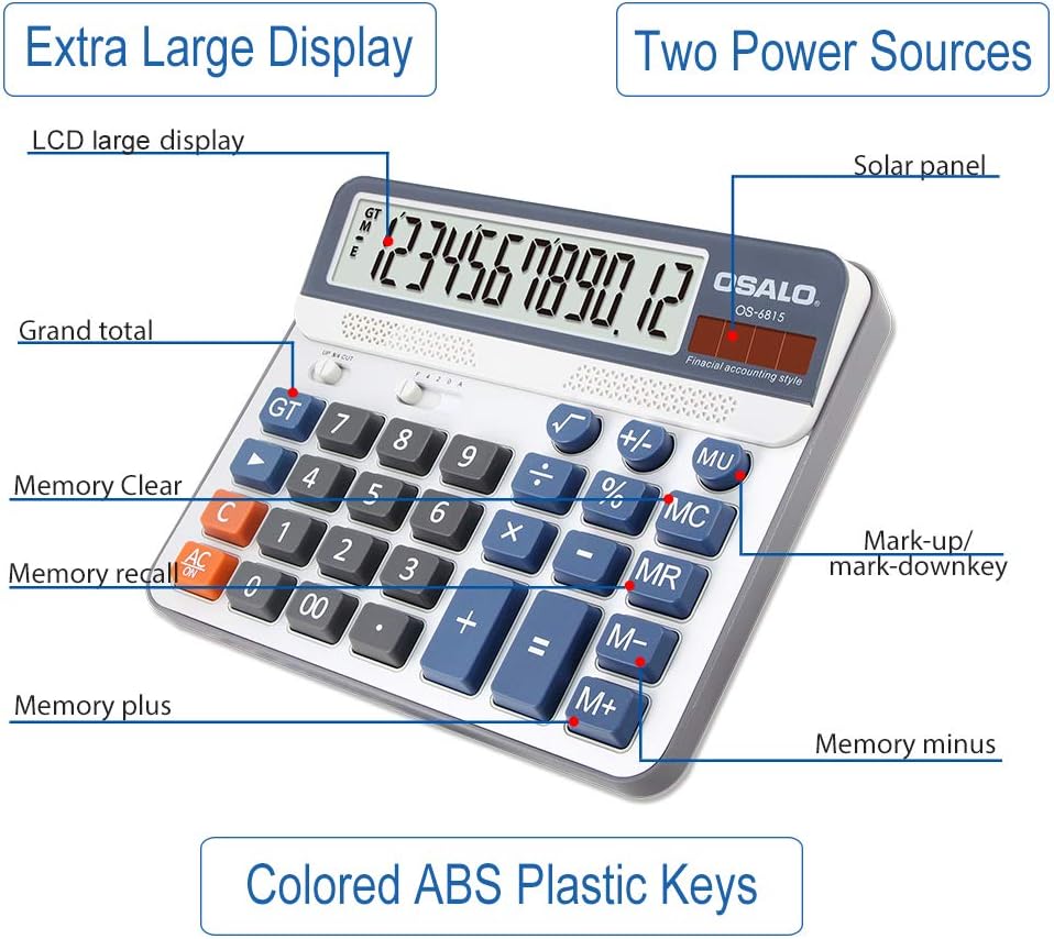 OSALO OS-6815 Large Desktop Calculator Large 12-Digit LCD Display Solar Calculator – Bild 6