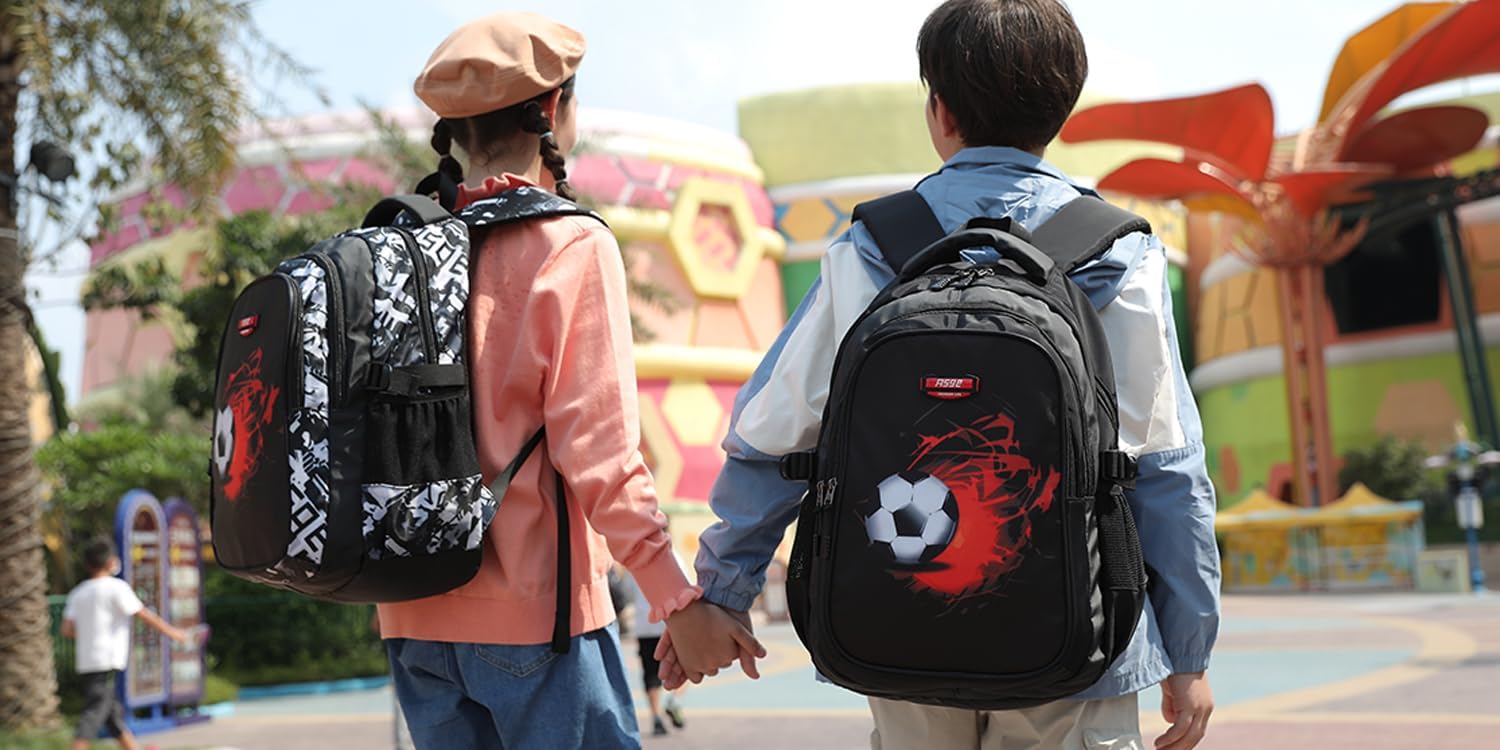 Asge School Backpack Boys Teenagers School Bags Girls Satchel Ergonomic Children's Backpacks Football Print School Bag for 8 10 14 Years School Bags for Boys Waterproof School Bag Large for School – Bild 7