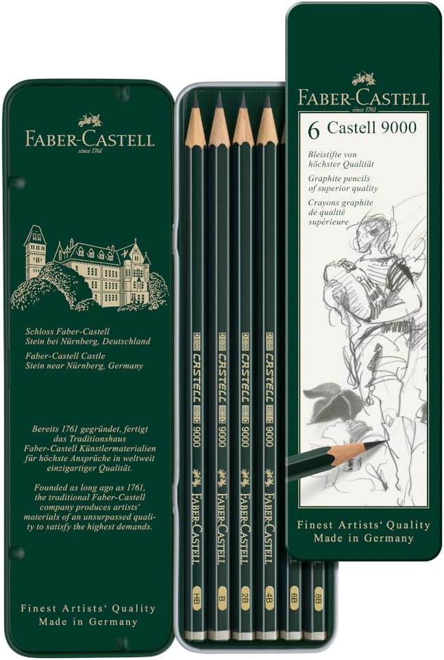 FABER-CASTELL 119063 Set of 6 Castell 9000 Graphite Pencils in Case, Green
