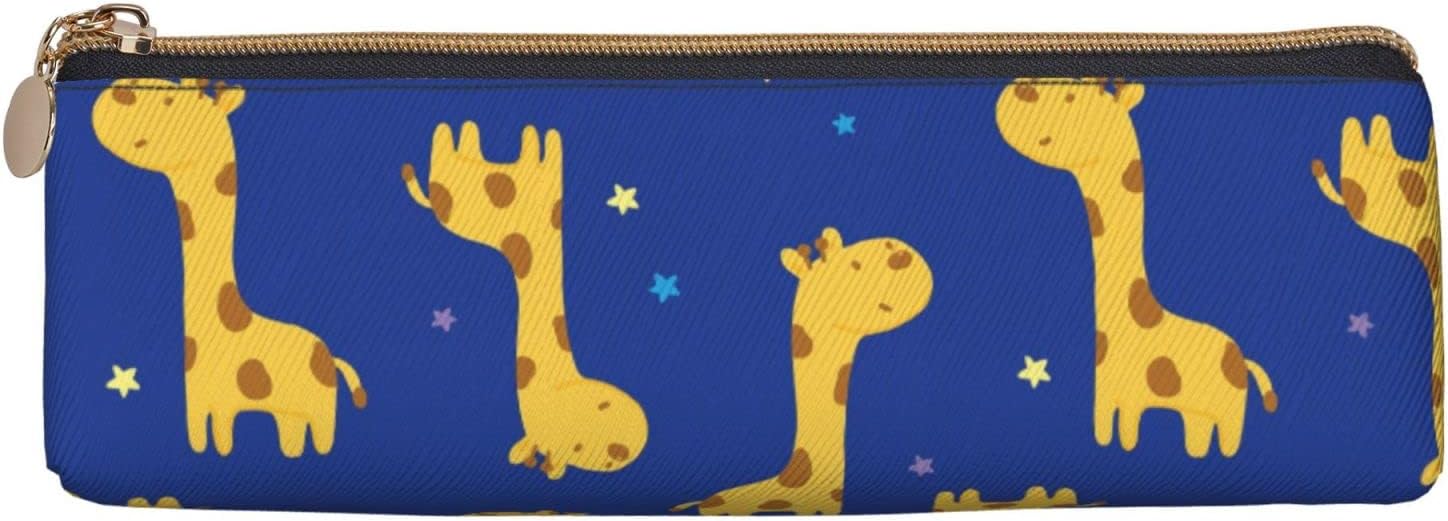 Cute Cartoon Giraffe Pattern Pencil Case Triangle Pencil Case Portable Pencil Case Leather Organizer with Zipper Cosmetic Bag, White, Bag organiser – Bild 2