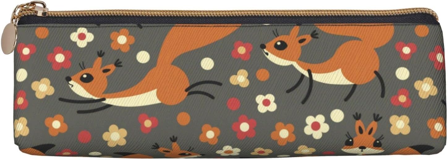 Federmäppchen mit süßem Streifenhörnchen- und Pilzmuster, dreieckiges Stiftetui, tragbares Federmäppchen, Leder-Organizer mit Reißverschluss, Kosmetiktasche – Bild 2