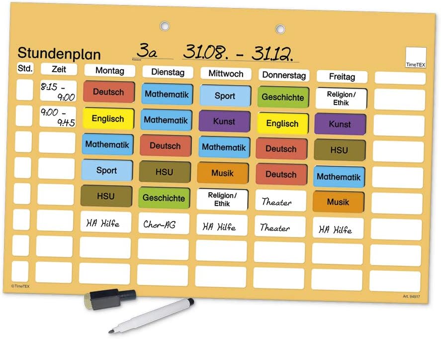 TimeTEX 94917 Magnetic Timetable Board, 81 Pieces, Wall Timetable, 41 x 28 cm