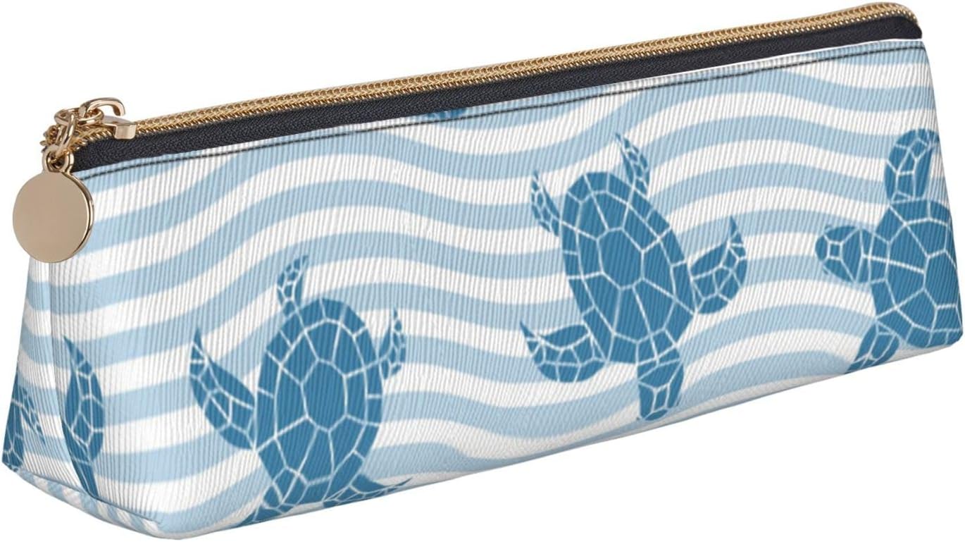 Federmäppchen mit Meeresschildkröten-Motiv, dreieckiges Stiftetui, tragbares Federmäppchen, Leder-Organizer mit Reißverschluss, Kosmetiktasche