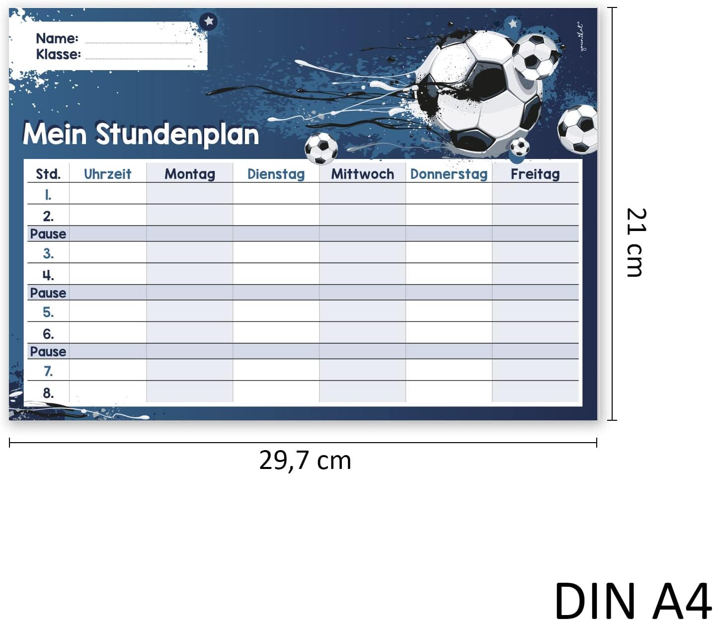 younikat Timetable Wipe Clean for Hanging I Football Blue I Includes Pen Rewritable I Primary School Boys Girls I dv984 – Bild 2