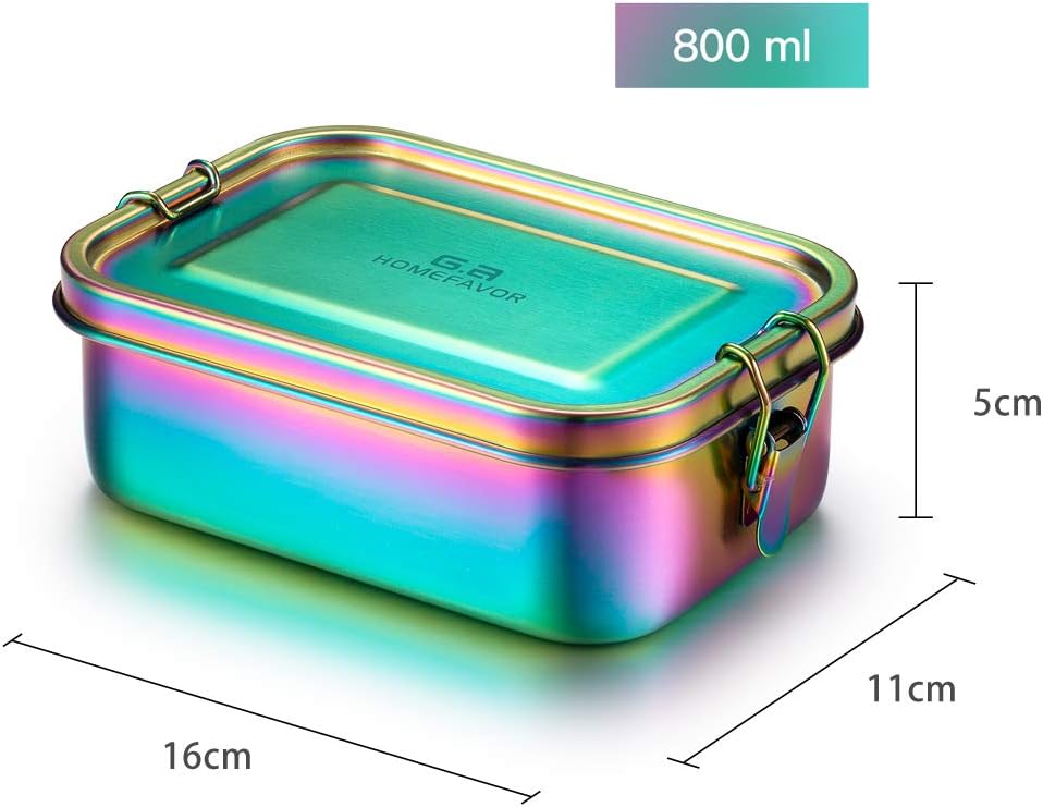 G.a HOMEFAVOR Stainless Steel Bento Box Leak-Proof Metal Lunch Box 800 ml with Removable Divider Galvanised Rainbow Colour Lunch Box – Bild 3