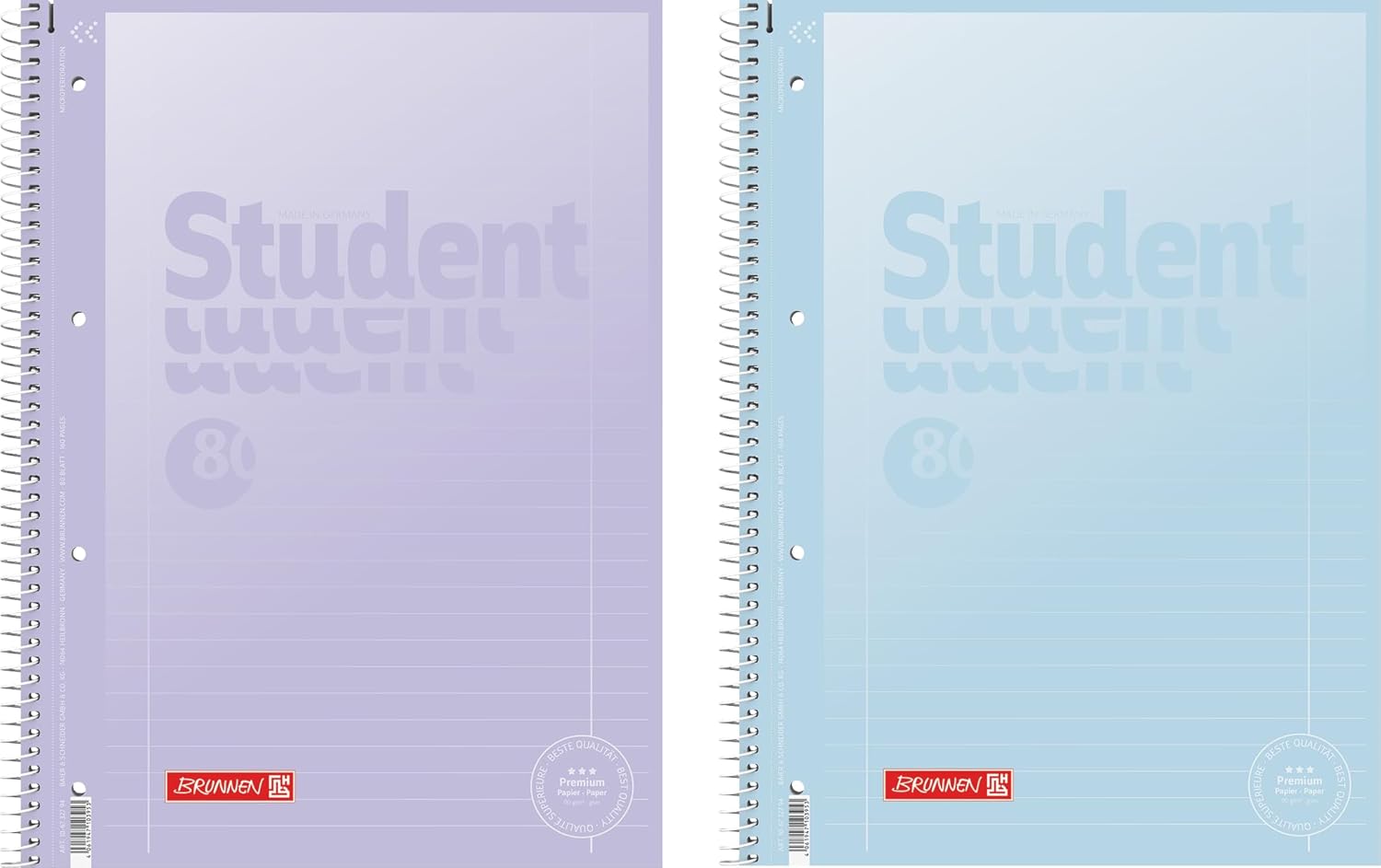 BRUNNEN College Notepad Premium Student "Pastel 2" | A4, Line Style 27, 80 Sheets, Assorted
