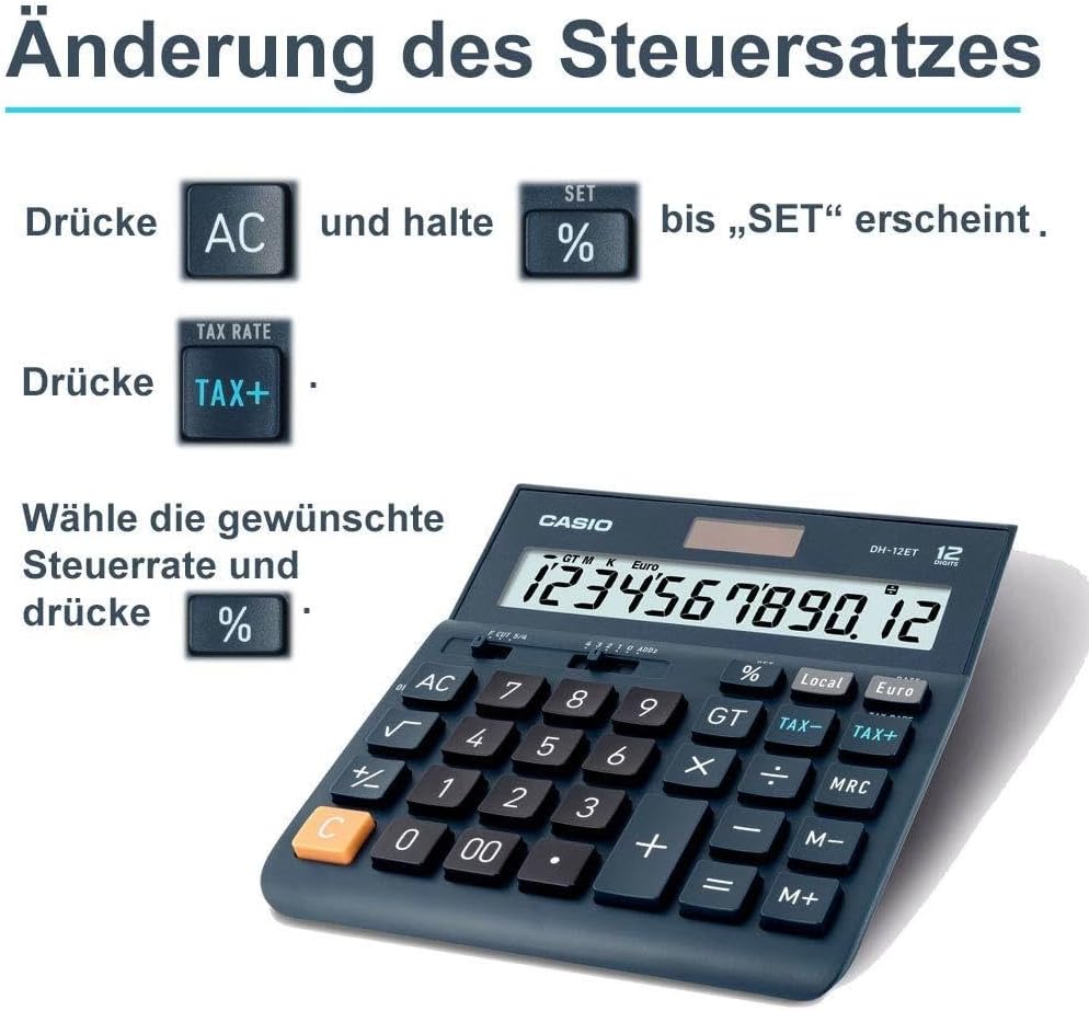 Casio Desktop Calculator DH-12ET 12-Digit Tax Calculation Total Storage Solar/Battery Operation – Bild 5
