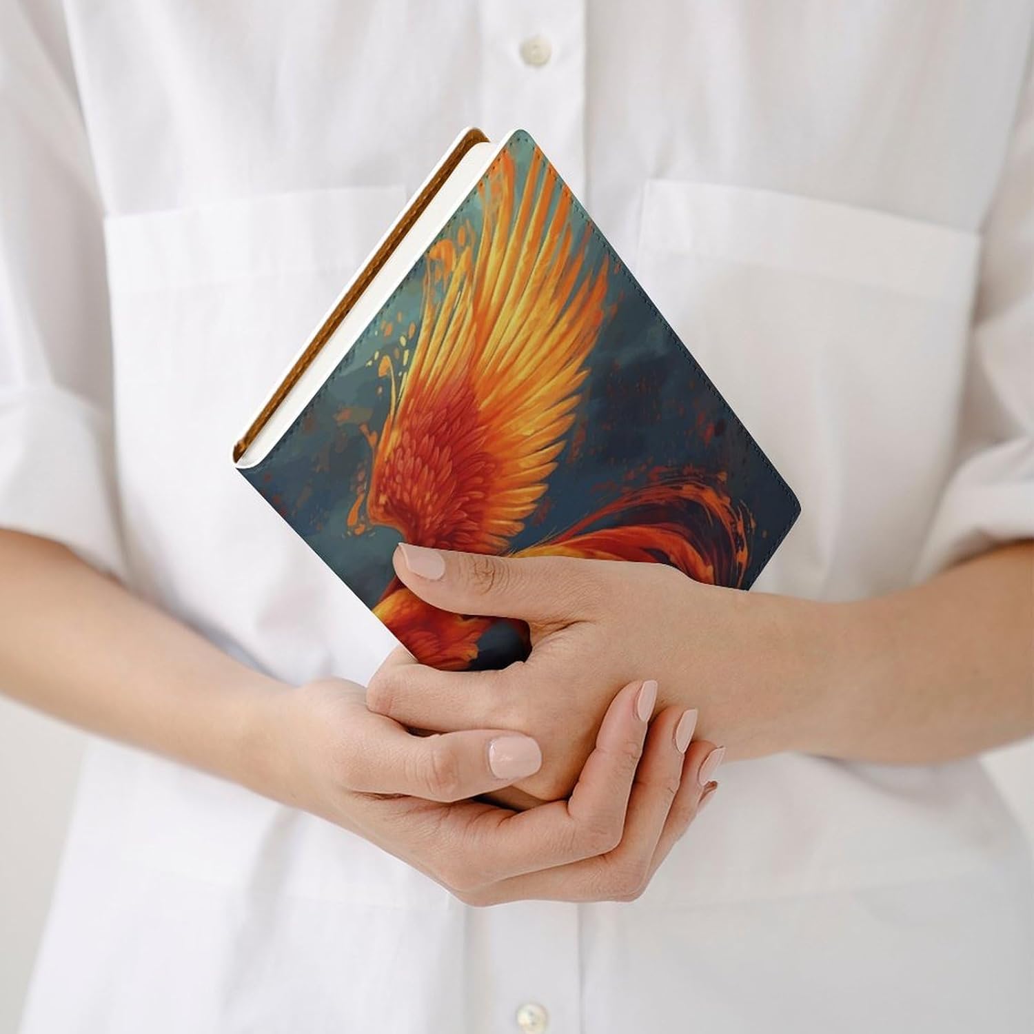Leder-Notizbuchhülle, strapazierfähige Buchumschläge, orange-rot, Phoenix-Druck, wasserdicht, schützt Notizbücher, Bücher und ist für Büro und Schule geeignet – Bild 8