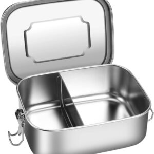 Stainless Steel Lunch Box with 2 Compartments, Lunch Box Leak-Proof 800 ml, Lunch Box with Divider, Lunch Box Metal, Environmentally Friendly & BPA-Free for Adults and Children