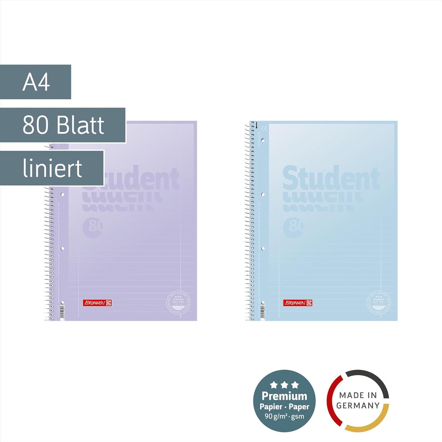BRUNNEN College Notepad Premium Student "Pastel 2" | A4, Line Style 27, 80 Sheets, Assorted – Bild 2