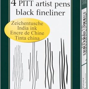 Faber-Castell 167115 Pitt Artist Pen, Indian Ink Pen, Pack of 4, Contents: M, F, S, XS, Black, Black