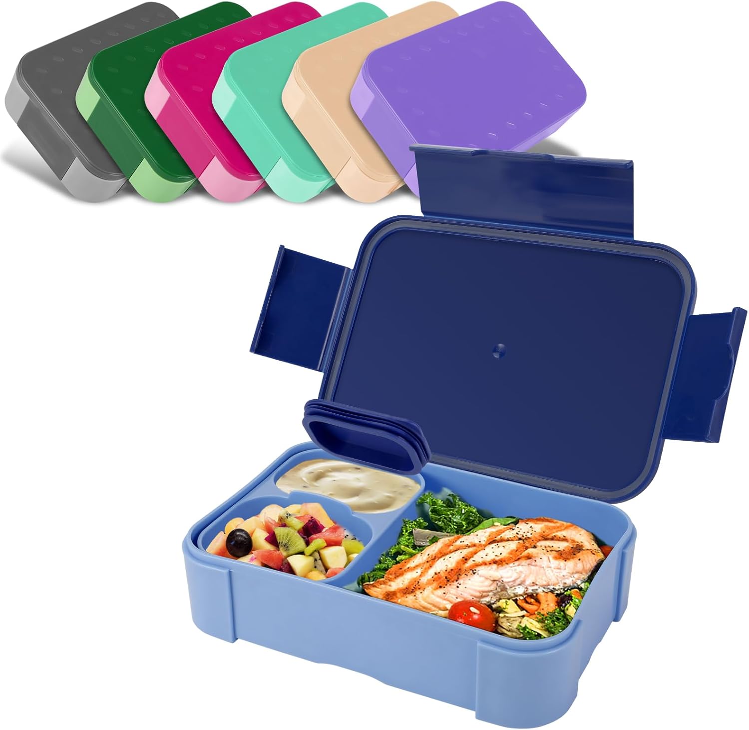 Children's Lunch Box with Compartments, 900 ml Leak-proof Lunch Box, Travel Lunch Box, Lunch Box, Lunch Box, Suitable for School, Picnic, Microwave/Dishwasher Safe (Blue)