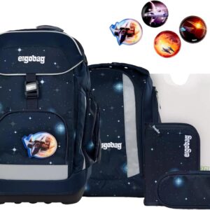 ergobag Maxi Set of 6 Ergonomic School Bag, Primary School, Ideal for Large Children from 1st Grade, Cobear Nicus - Dark Blue, Unit size, School bag set