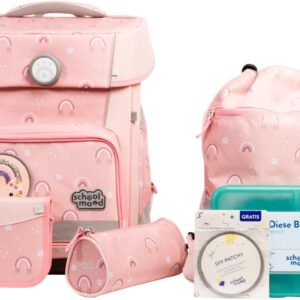 SCHOOL-MOOD Champion Pro School Bag Set 7-Piece 21.5L Storage Space, Ergonomic Easy Fit System for 1 m to 1.50 m Height, Stable, Water-Repellent Fabric with Reflectors, rainbow, School bag