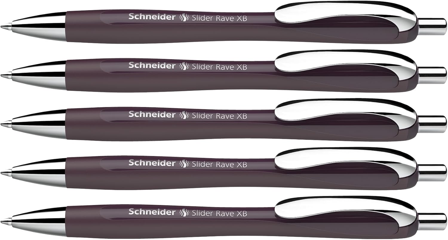 Schneider Slider Rave XB Ballpoint Pen Soft Writing without Scratching for Long Texts at School, University and Work Pack of 5 Plum Ink Colour: Blue