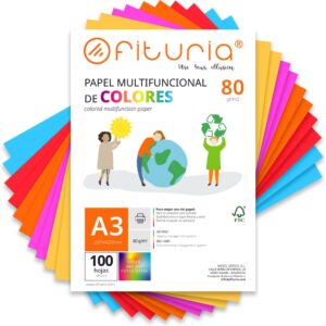 Pack of 100 Sheets of A3 80g Coloured Paper for Crafts, Printers, Scrapbooking - Ideal Origami, Papyroflexia, Office and School (Strong Assortment, 100 h)