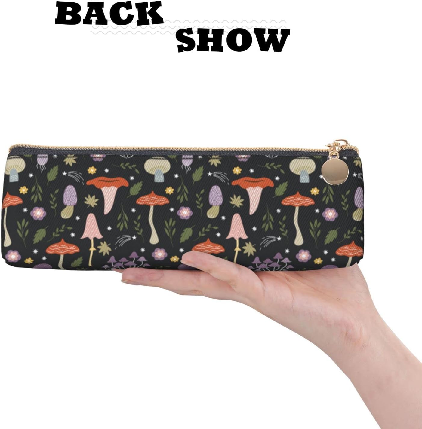 Mushroom Pencil Case, Triangle Pencil Case, Portable Pencil Case, Leather Organizer with Zipper, Cosmetic Bag, White, Bag organiser – Bild 4