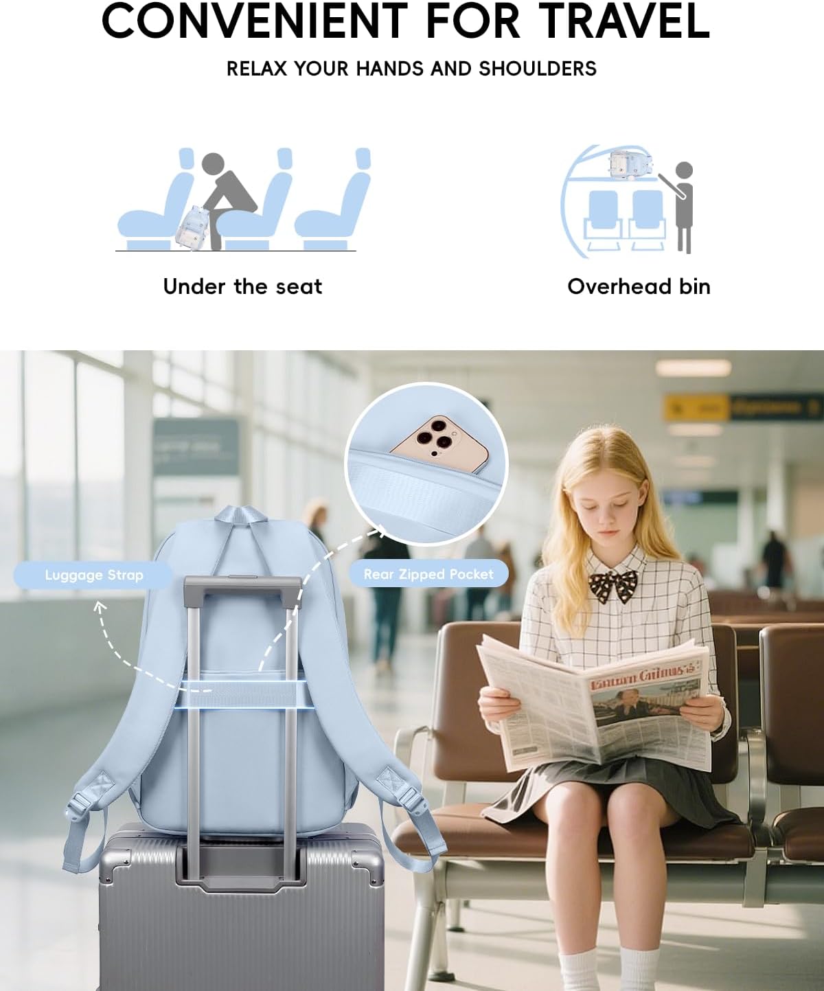 Tanou Backpack Girls School Backpack Teenagers School Bag Set with Students Shoulder Bag and Pencil Case, School Bag Children Casual Daypack School Bag for Girls, blue, Casual – Bild 3