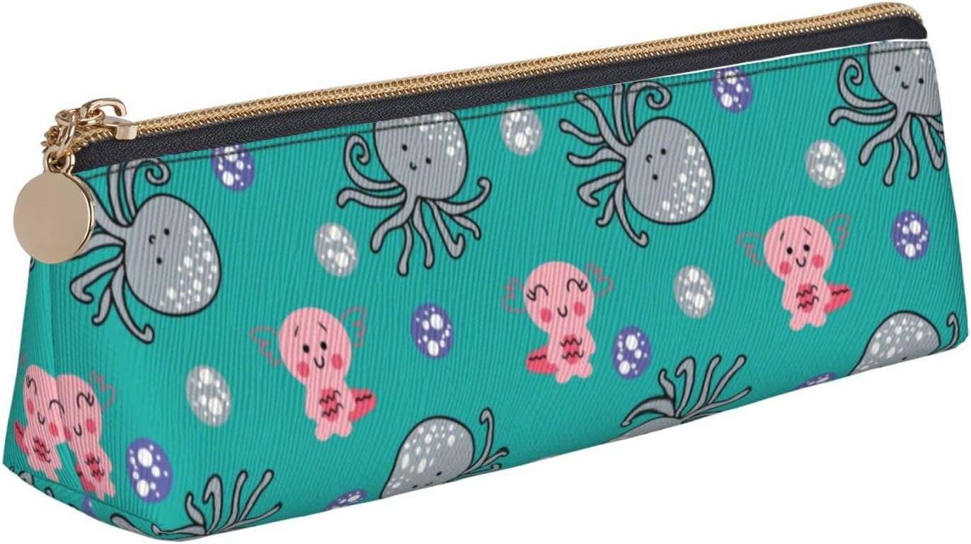 Kawaii Axolotl-Tiermuster-Bleistiftbeutel, dreieckiges Stiftetui, tragbarer Bleistiftbeutel, Leder-Organizer mit Reißverschluss, Kosmetiktasche