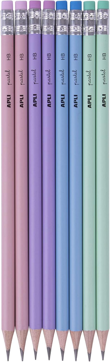 APLI Pack of 8 Pastel Graphite Pencils HB with Eraser 18824 – Bild 3